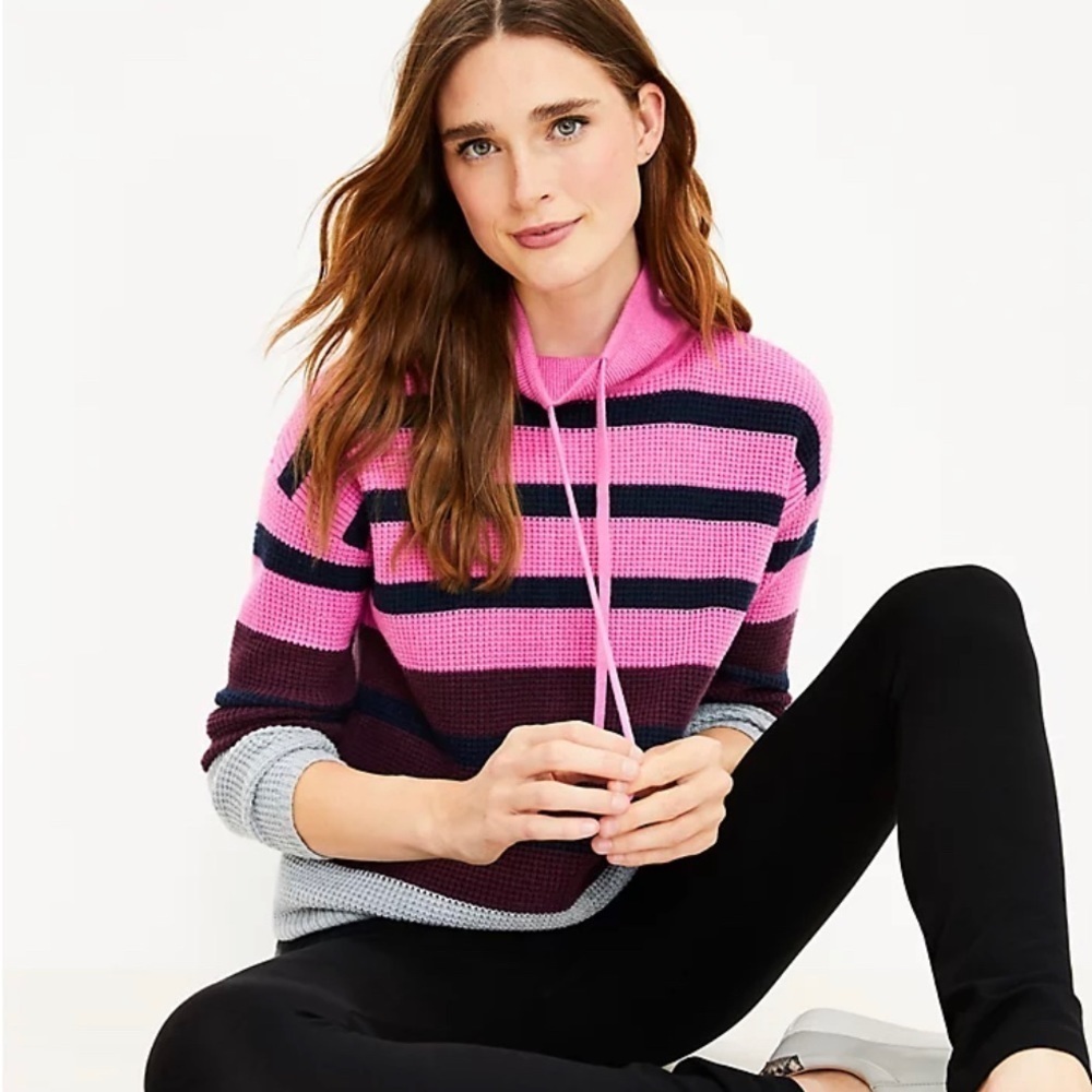 LOFT Waffle Knit Turtleneck Stripe Pullover